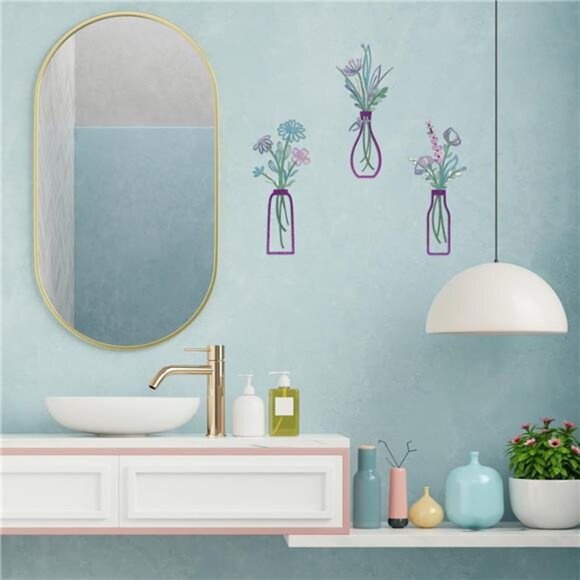 3 Pieces Metal Flowers Wall Arts-Rustic Farmhouse Decor Purple Minimalist Flower - Picture 5 of 8